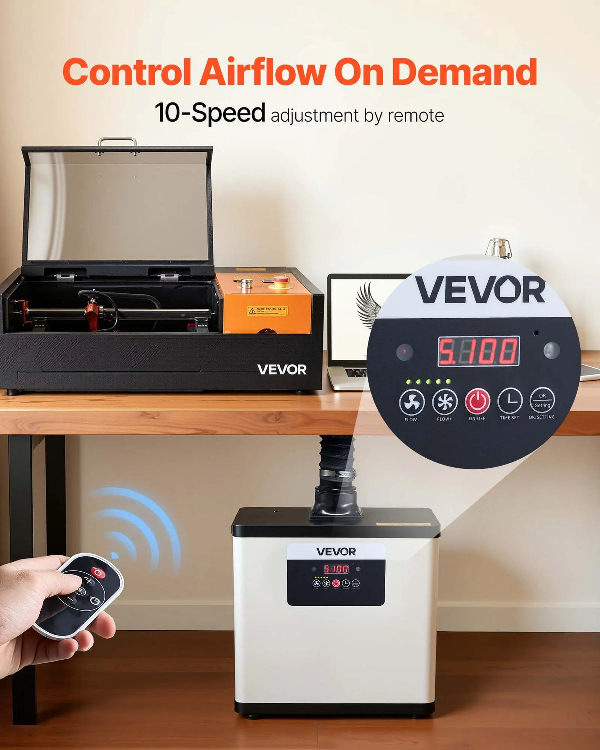 VEVOR Soldering Fume Extractor 510 m³/h with 4-Stage Filtration, 10 Speeds, Remote Control