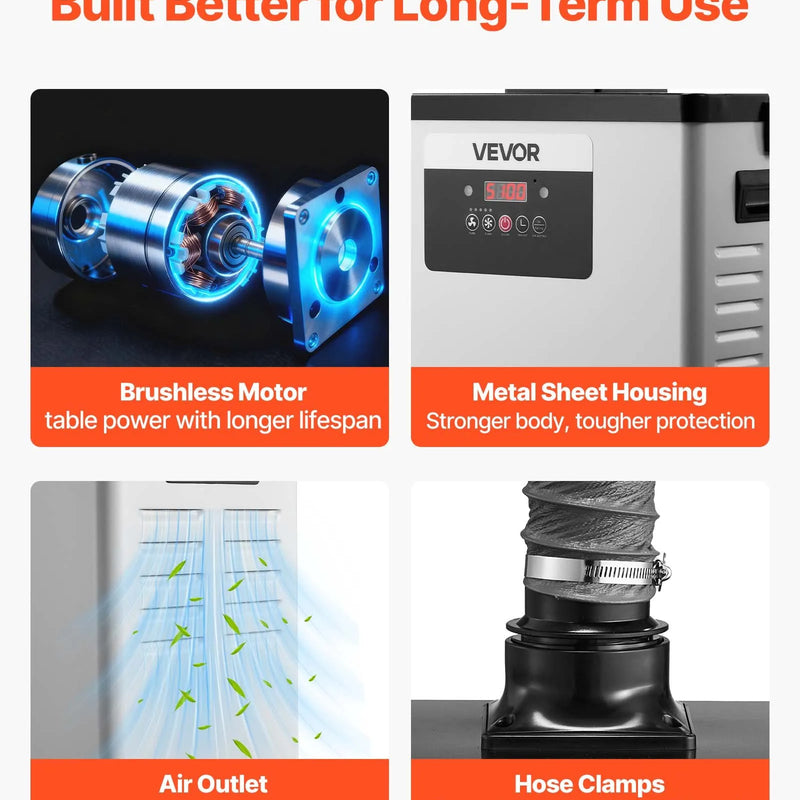 VEVOR lodēšanas dūmu nosūcējs, uzlabota 4 pakāpju filtrācija, lodēšanas dūmu savācējs ar jaudīgu 510 m³/h nosūkšanu, 10 ātrumu regulēšana un tālvadība, bezsuku dūmu ekstraktors lāzergravēšanai un 3D drukai