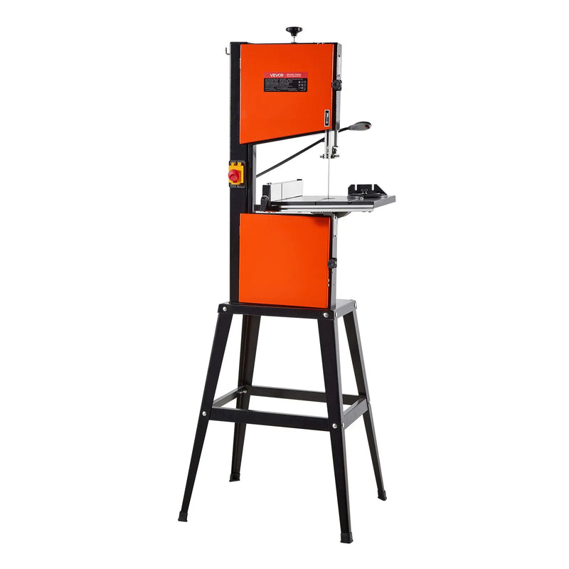 VEVOR lentzāģis ar statīvu, 254 mm divu ātrumu galda lentzāģis, 373 W (0,5 ZS), maks. griešanas augstums 160 mm, 335 × 340 mm čuguna galds ar 360° darba apgaismojumu, leņķmēru un vadotni kokapstrādei