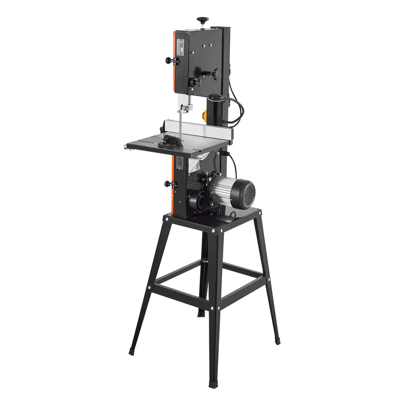 VEVOR lentzāģis ar statīvu, 254 mm divu ātrumu galda lentzāģis, 373 W (0,5 ZS), maks. griešanas augstums 160 mm, 335 × 340 mm čuguna galds ar 360° darba apgaismojumu, leņķmēru un vadotni kokapstrādei