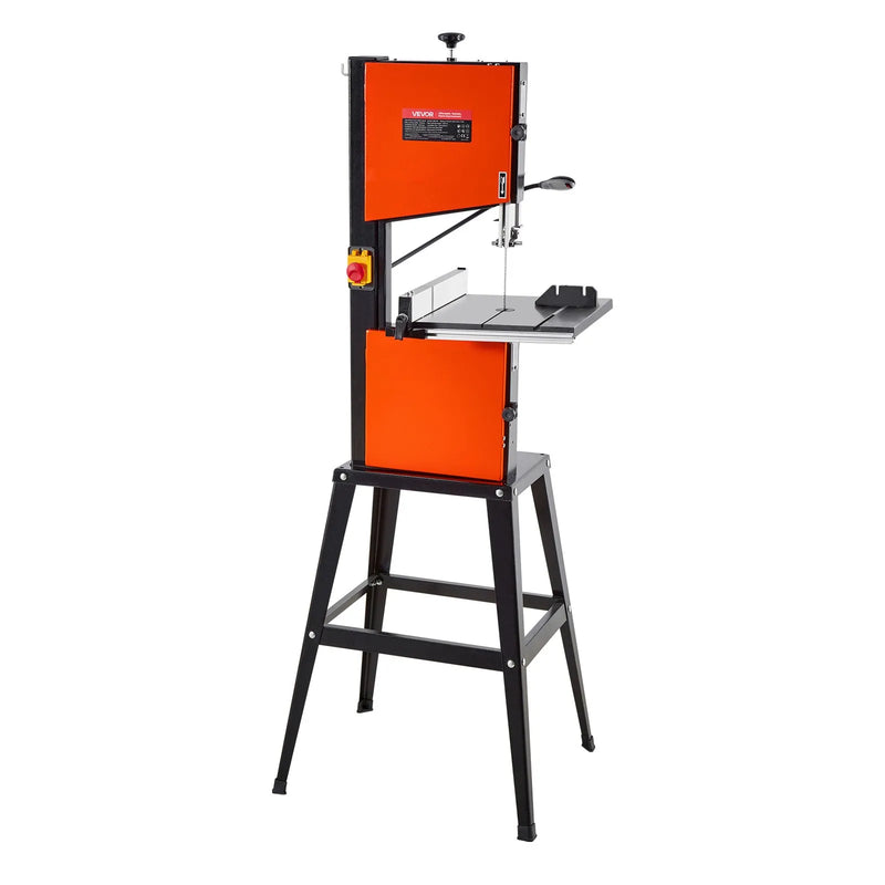 VEVOR lentzāģis ar statīvu, 254 mm divu ātrumu galda lentzāģis, 373 W (0,5 ZS), maks. griešanas augstums 160 mm, 335 × 340 mm čuguna galds ar 360° darba apgaismojumu, leņķmēru un vadotni kokapstrādei