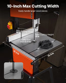VEVOR lentzāģis ar statīvu, 254 mm divu ātrumu galda lentzāģis, 373 W (0,5 ZS), maks. griešanas augstums 160 mm, 335 × 340 mm čuguna galds ar 360° darba apgaismojumu, leņķmēru un vadotni kokapstrādei