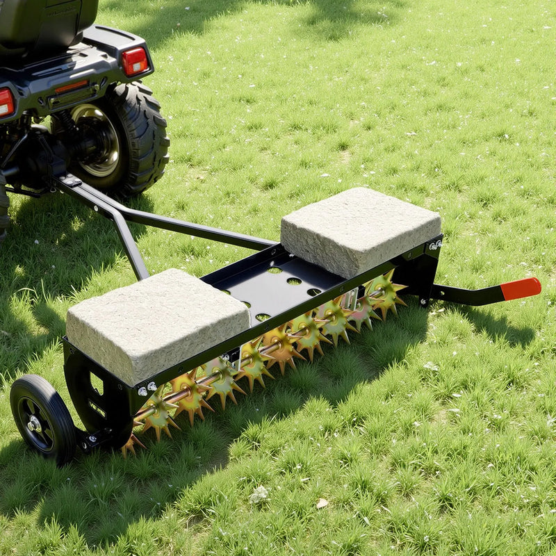 VEVOR velkamais zāliena aerators ar universālu sakabi, 102 cm darba platums, 68 kg slodzes ietilpība, izturīga un rūsas noturīga konstrukcija, aerācijas instruments ar paplāti traktoriem un zāliena tehnikai - ZEMLETES.LV