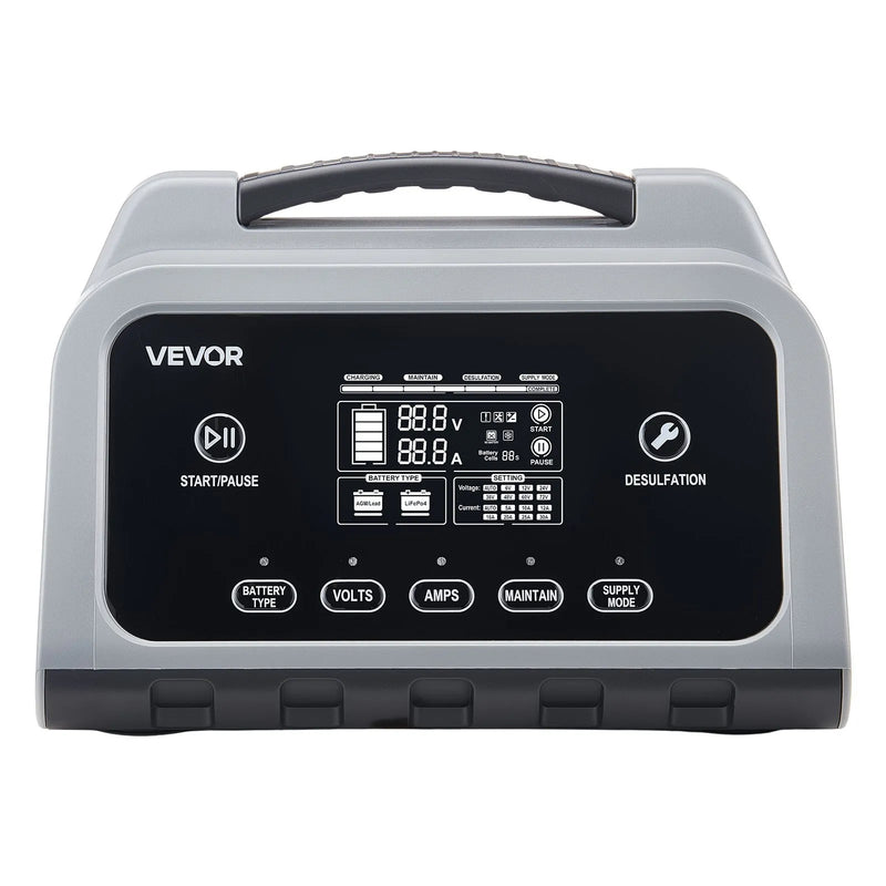 VEVOR viedais akumulatora lādētājs 25 A, 6 V / 12 V / 24 V LiFePO4 un svina - skābes (GEL/AGM) akumulatoriem, ar LCD displeju, uzturēšanas un desulfatācijas funkciju, automašīnām, laivām, motocikliem un zāles pļāvējiem - ZEMLETES.LV