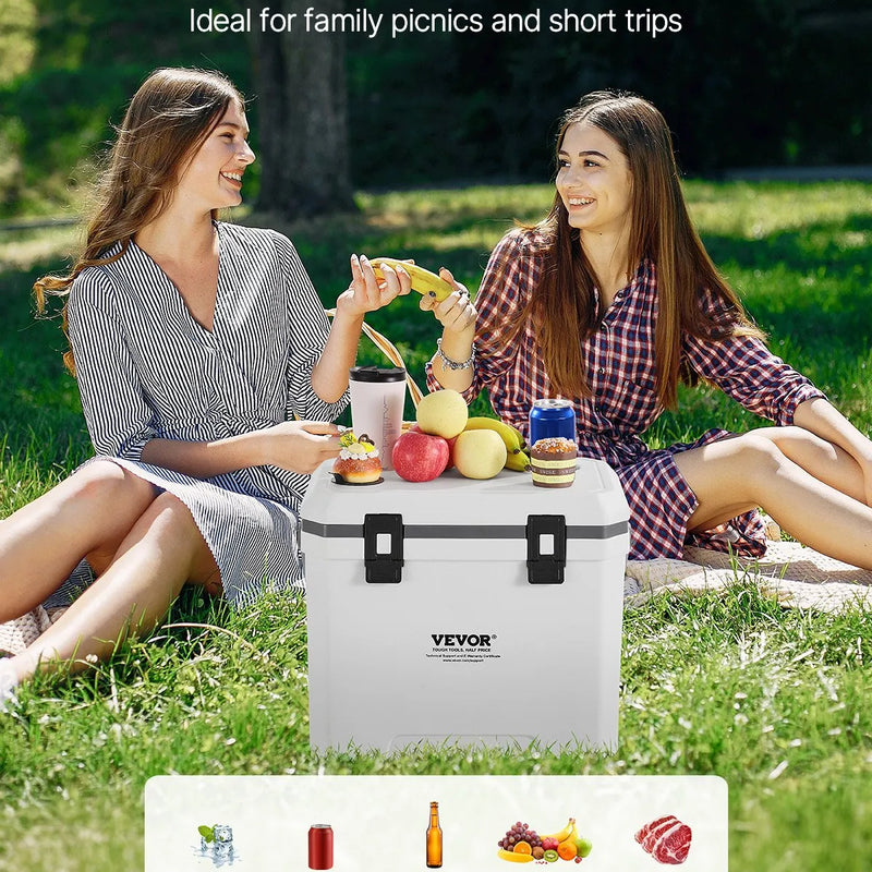 36 LVEVOR pārnēsājams cietais dzesētājs, ar ilgu ledus noturību, izturīgiem rokturiem un glāžu turētājiem, vieglas un izturīgas konstrukcijas termoizolēta ledus kaste, piemērota ģimenes piknikiem un tāliem braucieniem
