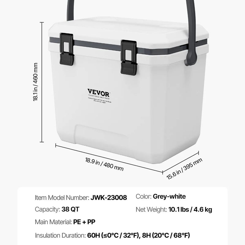 36 LVEVOR pārnēsājams cietais dzesētājs, ar ilgu ledus noturību, izturīgiem rokturiem un glāžu turētājiem, vieglas un izturīgas konstrukcijas termoizolēta ledus kaste, piemērota ģimenes piknikiem un tāliem braucieniem