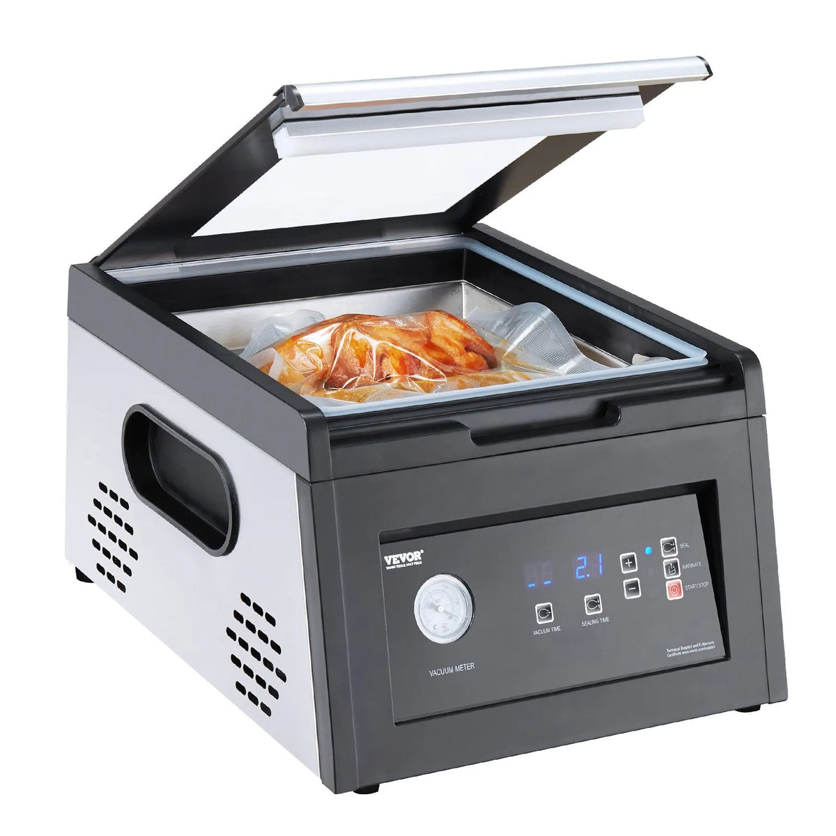 VEVOR kameru vakuuma iepakotājs 380 W, 290 mm blīvējums, mitriem produktiem un gaļai