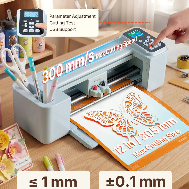 VEVOR vinila griešanas iekārta, 305 mm, ar pogu un ekrāna vadību, vinila griezējs ar vairāk nekā 5000 iebūvētiem dizaina resursiem, saderīgs ar Mac, Windows, Android un iOS, pielāgotu rokdarbu un kartīšu izgatavošanai