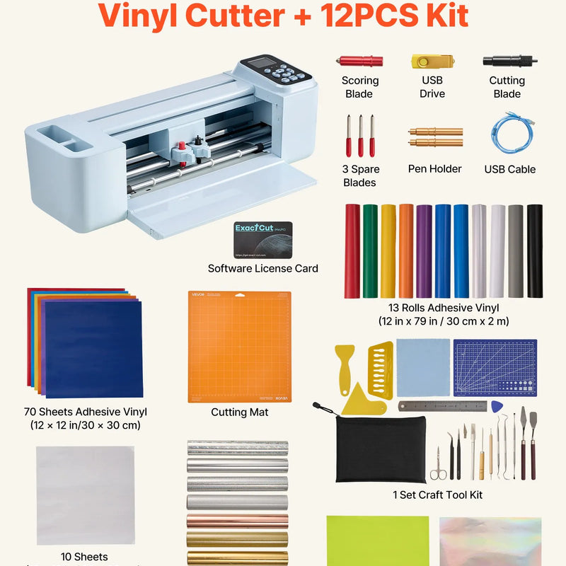 VEVOR vinila griešanas ploteris, 305 mm, vinila griezējs ar pogu un ekrāna vadību, materiālu un instrumentu komplektu, vairāk nekā 5000 iebūvētiem dizaina resursiem, saderīgs ar Mac, Windows, Android un iOS, paredzēts radošiem projektiem