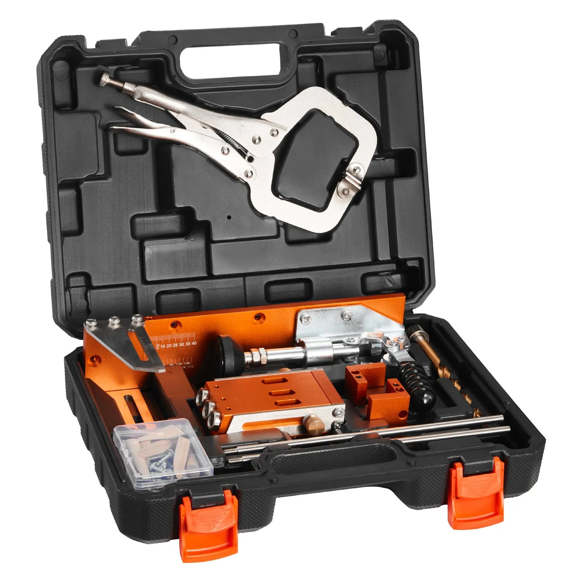 VEVOR Adjustable Pocket Hole Jig Kit for Woodworking, 12.7–38.1 mm, with Carrying Case, C-Clamp, Step Drill, Hex Key, Depth Ring, Square Drive and Reinforced Metal Frame