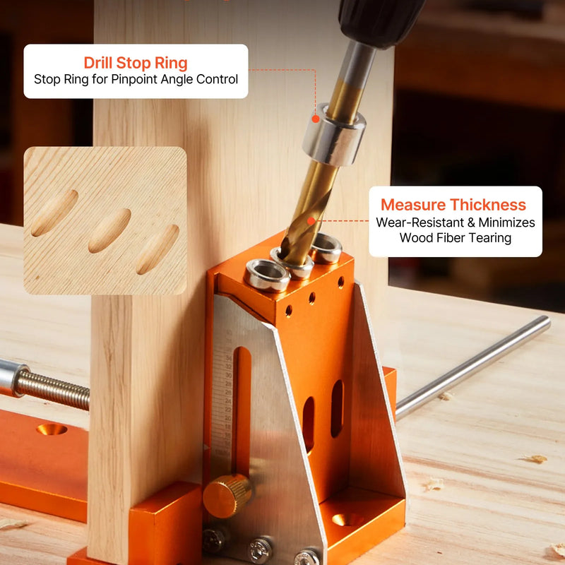 VEVOR regulējams kabatas urbumu šablonu komplekts kokapstrādei, 12,7–38,1 mm, ar koferi, C-skavu, pakāpju urbi, sešstūra atslēgu, urbšanas dziļuma gredzenu, kvadrātuzgali un pastiprinātu metāla rāmi