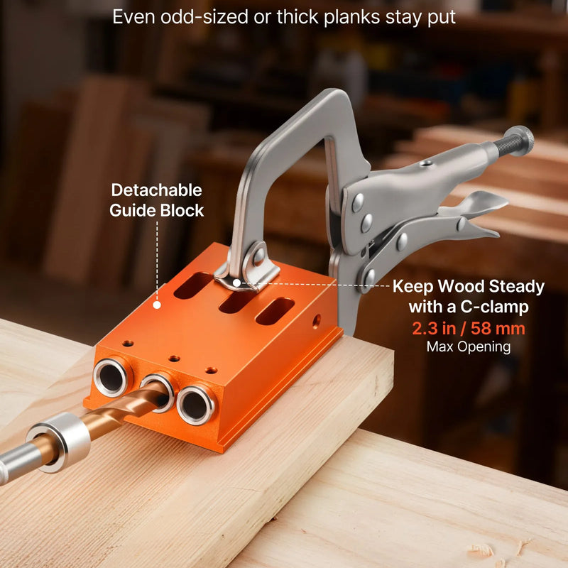 VEVOR regulējams kabatas urbumu šablonu komplekts kokapstrādei, 12,7–38,1 mm, ar koferi, C-skavu, pakāpju urbi, sešstūra atslēgu, urbšanas dziļuma gredzenu, kvadrātuzgali un pastiprinātu metāla rāmi