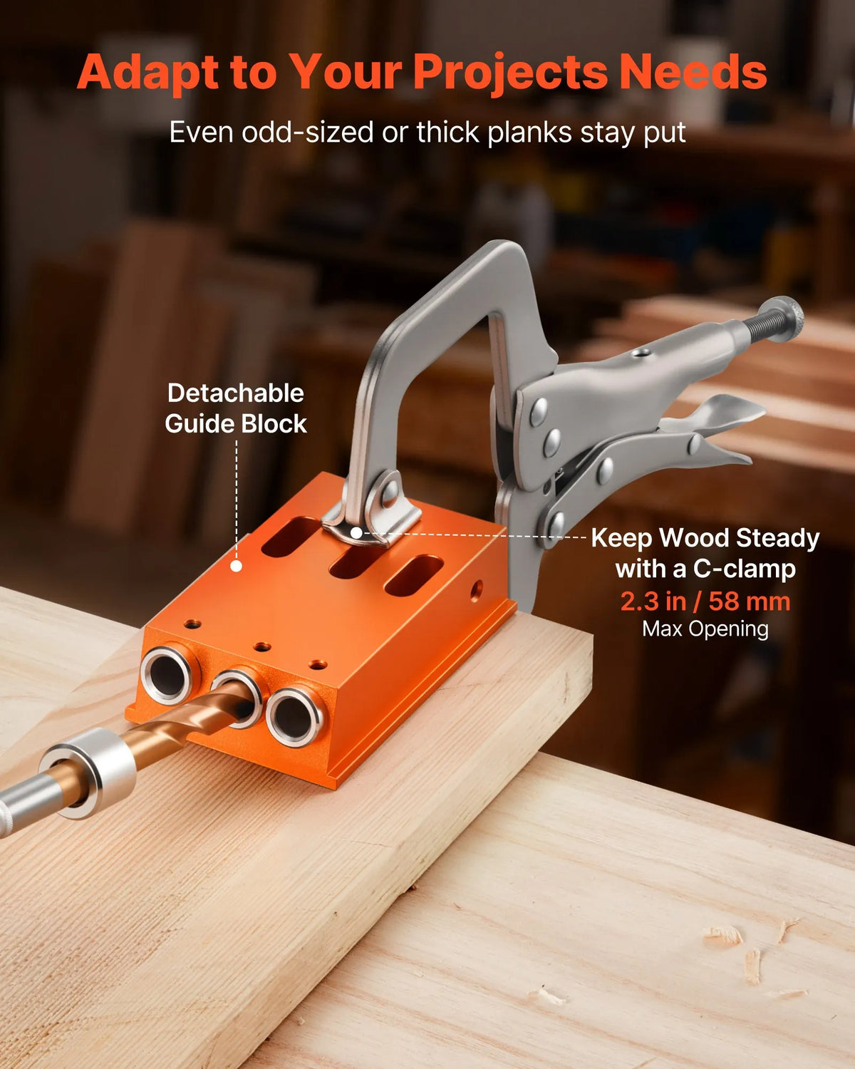 VEVOR Adjustable Pocket Hole Jig Kit for Woodworking, 12.7–38.1 mm, with Carrying Case, C-Clamp, Step Drill, Hex Key, Depth Ring, Square Drive and Reinforced Metal Frame