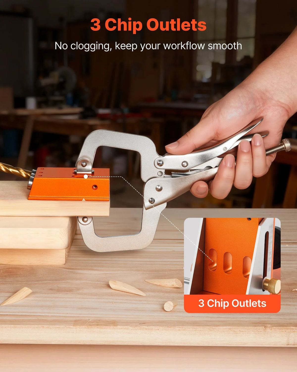 VEVOR Adjustable Pocket Hole Jig Kit for Woodworking, 12.7–38.1 mm, with Carrying Case, C-Clamp, Step Drill, Hex Key, Depth Ring, Square Drive and Reinforced Metal Frame