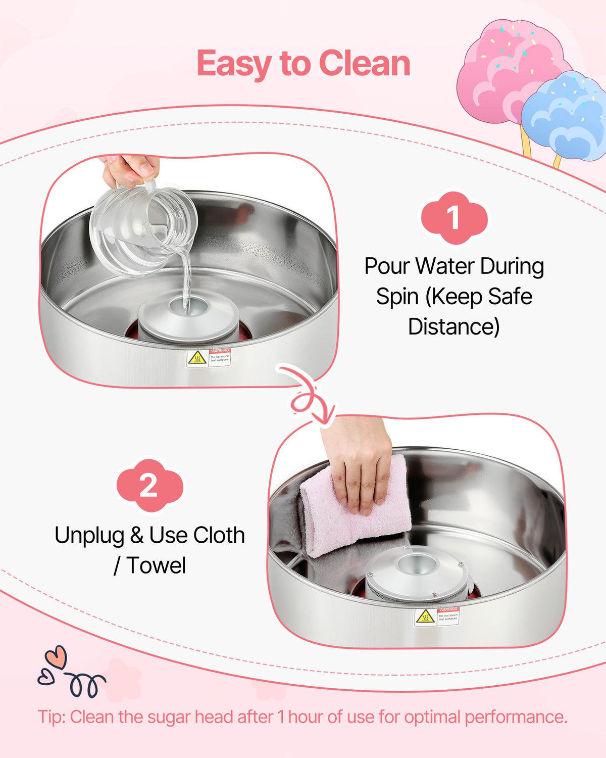 Dough Mixer 1000 W, Electric, with 38 cm Stainless Steel Bowl and Sugar Caster, Suitable for Commercial Use, Birthdays and Family Celebrations, Pink