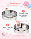 Vates mašīna 1000 W, elektriskā, ar 38 cm nerūsējošā tērauda bļodu un cukura kausiņu, piemērota komerciālai lietošanai, dzimšanas dienām un ģimenes svinībām, rozā