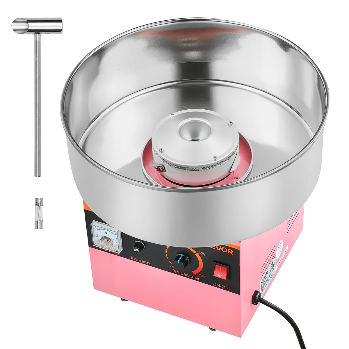 Dough Mixer 1000 W, Electric, with 38 cm Stainless Steel Bowl and Sugar Caster, Suitable for Commercial Use, Birthdays and Family Celebrations, Pink