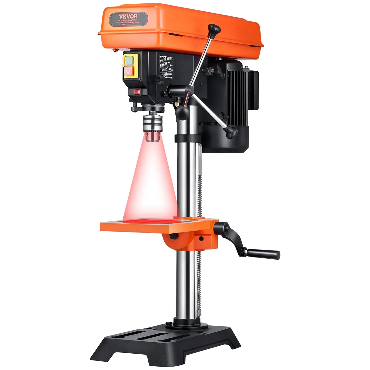 VEVOR Benchtop Drill Press 254 mm, 550 W Induction Motor, Variable Speed 550/950/1500/2000/2500 RPM, Tilting Work Table 0–45°, Precision X-Ray Positioning for Wood and Metal Drilling