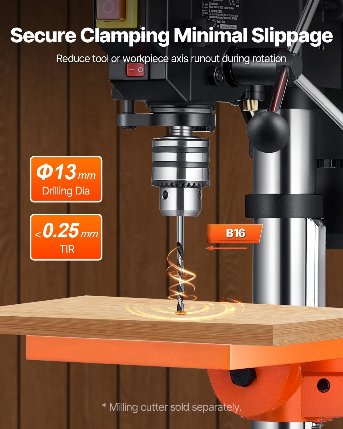 VEVOR Benchtop Drill Press 254 mm, 550 W Induction Motor, Variable Speed 550/950/1500/2000/2500 RPM, Tilting Work Table 0–45°, Precision X-Ray Positioning for Wood and Metal Drilling