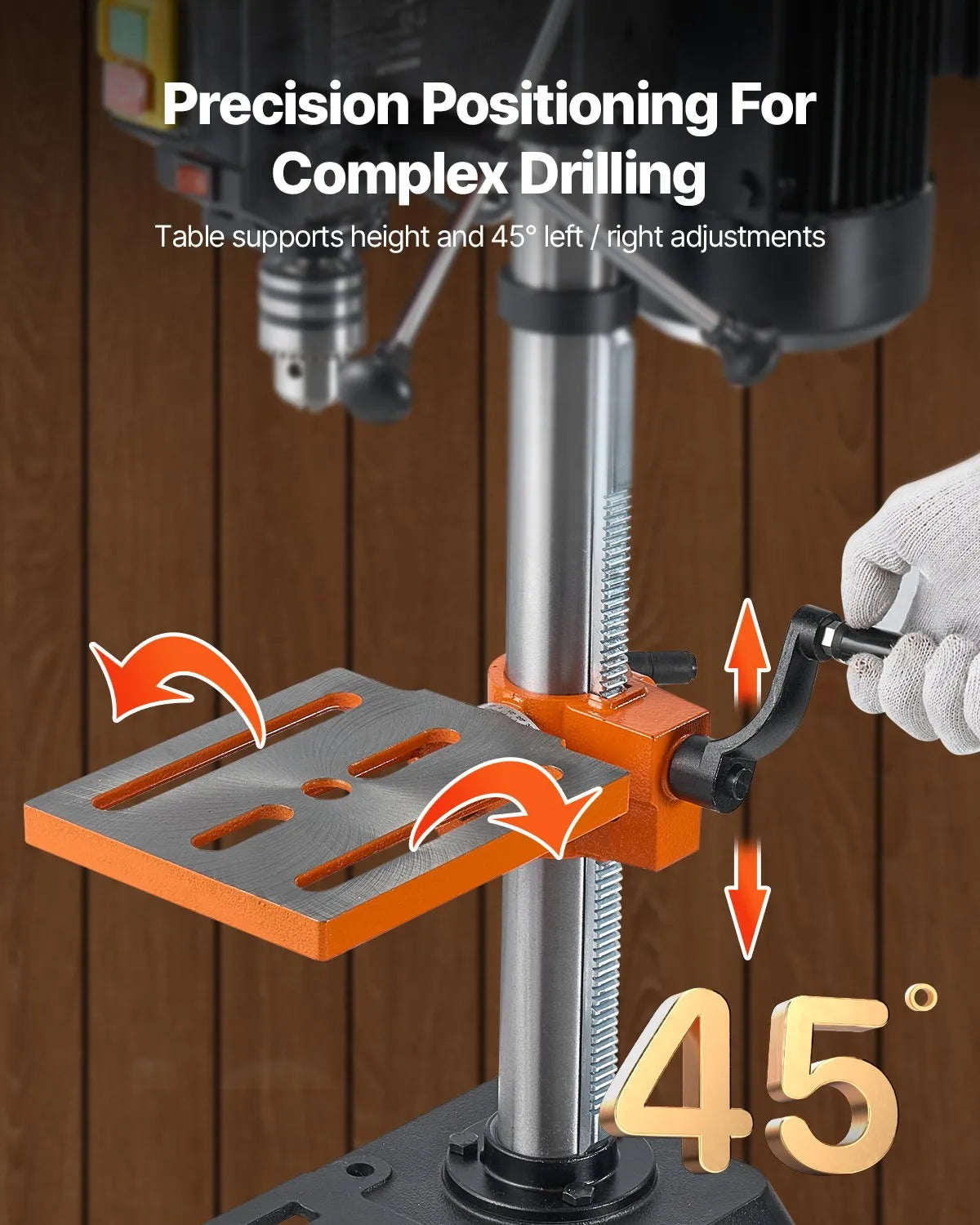 VEVOR Benchtop Drill Press 254 mm, 550 W Induction Motor, Variable Speed 550/950/1500/2000/2500 RPM, Tilting Work Table 0–45°, Precision X-Ray Positioning for Wood and Metal Drilling