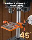 VEVOR galda urbjmašīna 254 mm, 550 W indukcijas motors, regulējams ātrums 550 / 950 / 1500 / 2000 / 2500 apgr./min, noliecams darba galds 0–45°, precīza X-Ray pozicionēšana koka un metāla urbšanai