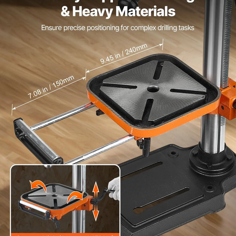 VEVOR galda urbjmašīna 304,8 mm, 750 W, regulējams ātrums 340–2200 apgr./min, noliecams darba galds 0–45°, LED darba apgaismojums, X-Ray pozicionēšana koka un metāla urbšanai