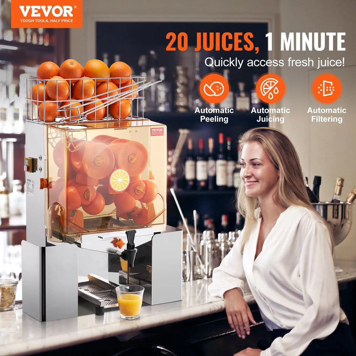 VEVOR kommerts apelsinimahlapress 120 W integreeritud veekraaniga