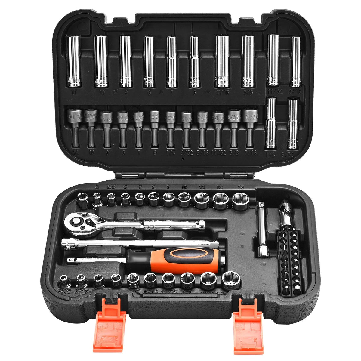 VEVOR 70-Piece Socket and Ratchet Set, 6.4 mm Drive, SAE and Metric Deep and Shallow Sockets, Cr-V Steel, with Bits, Accessories and Storage Case, Auto Repair