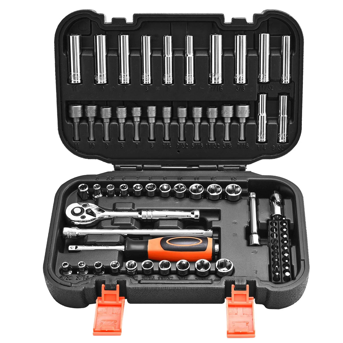 VEVOR 70-Piece Socket and Ratchet Set, 6.4 mm Drive, SAE and Metric Deep and Shallow Sockets, Cr-V Steel, with Bits, Accessories and Storage Case, Auto Repair