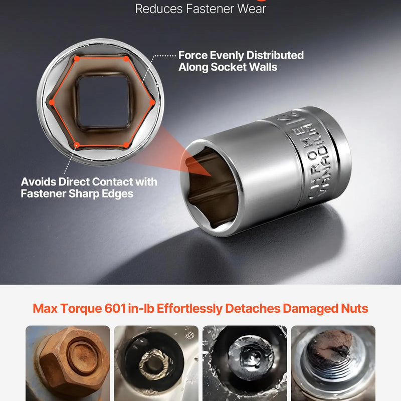 VEVOR 70 gab. uzgaļu un sprūdrata komplekts, 6,4 mm piedziņa, SAE un metriskie dziļie un seklie uzgaļi, Cr-V tērauds, ar bitēm, piederumiem un uzglabāšanas koferi, auto remontam