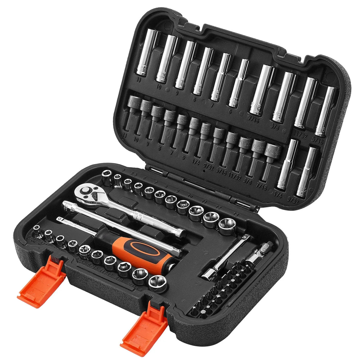 VEVOR 70-Piece Socket and Ratchet Set, 6.4 mm Drive, SAE and Metric Deep and Shallow Sockets, Cr-V Steel, with Bits, Accessories and Storage Case, Auto Repair