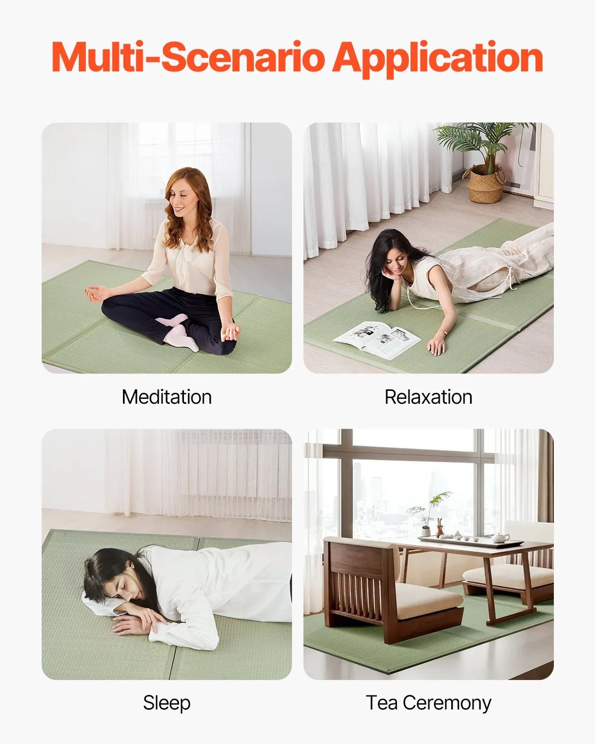 VEVOR salokāms japāņu tatami matracis Twin izmērs no dabīgas niedru zāles ar neslīdošu pamatni un svaigu aromātu, futona matracis gulēšanai, meditācijai un jogai - ZEMLETES.LV