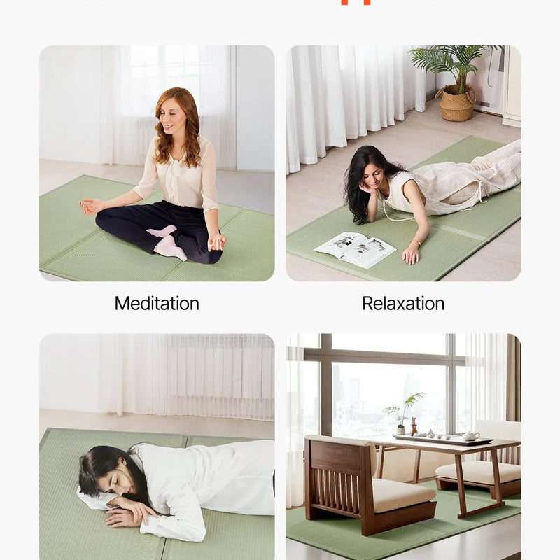 VEVOR salokāms japāņu tatami matracis Full izmērs no dabīgas niedru zāles ar neslīdošu pamatni un svaigu aromātu, futona matracis gulēšanai, meditācijai un jogai - ZEMLETES.LV