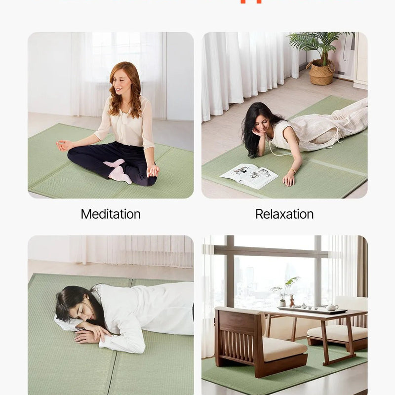 VEVOR salokāms japāņu tatami matracis Queen izmērs no dabīgas niedru zāles ar neslīdošu pamatni un svaigu aromātu, futona matracis gulēšanai, meditācijai un jogai - ZEMLETES.LV