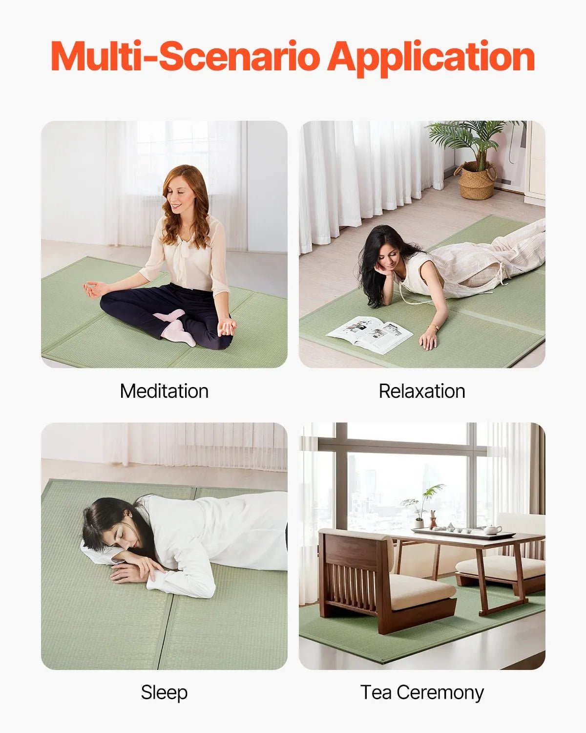 VEVOR salokāms japāņu tatami matracis Queen izmērs no dabīgas niedru zāles ar neslīdošu pamatni un svaigu aromātu, futona matracis gulēšanai, meditācijai un jogai - ZEMLETES.LV