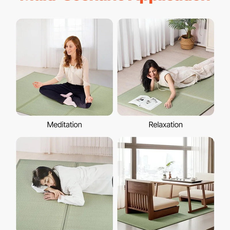 VEVOR salokāms japāņu tatami matracis King izmērs no dabīgas niedru zāles ar pamatni un svaigu aromātu, futona matracis gulēšanai, meditācijai un jogai - ZEMLETES.LV