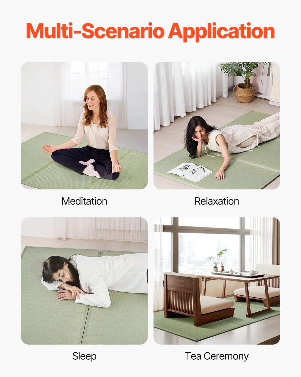 VEVOR salokāms japāņu tatami matracis King izmērs no dabīgas niedru zāles ar pamatni un svaigu aromātu, futona matracis gulēšanai, meditācijai un jogai - ZEMLETES.LV