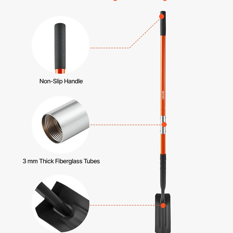 Tranšeju lāpsta 10,4 cm smagā darba asmens ar stiklašķiedras kātu un neslīdošu rokturi 142,5 cm