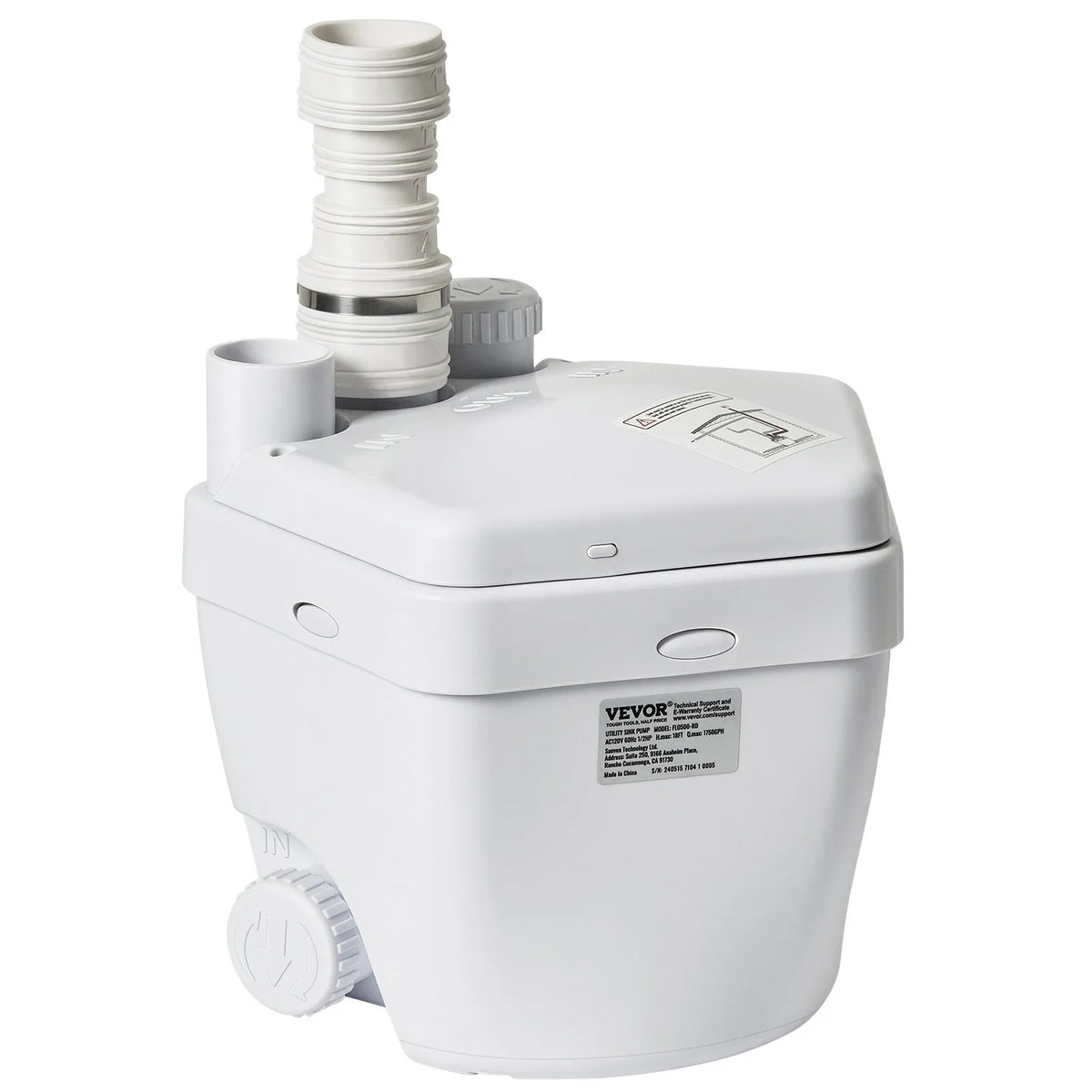 VEVOR Household Sink Drainage Pump System 200 W, Flow Rate up to 5700 l/h, Lift Height 5.5 m, 38 mm Outlet, Low Noise and Corrosion Resistant Pump for Villas, Basements, Washing Machines, Sinks and Bars