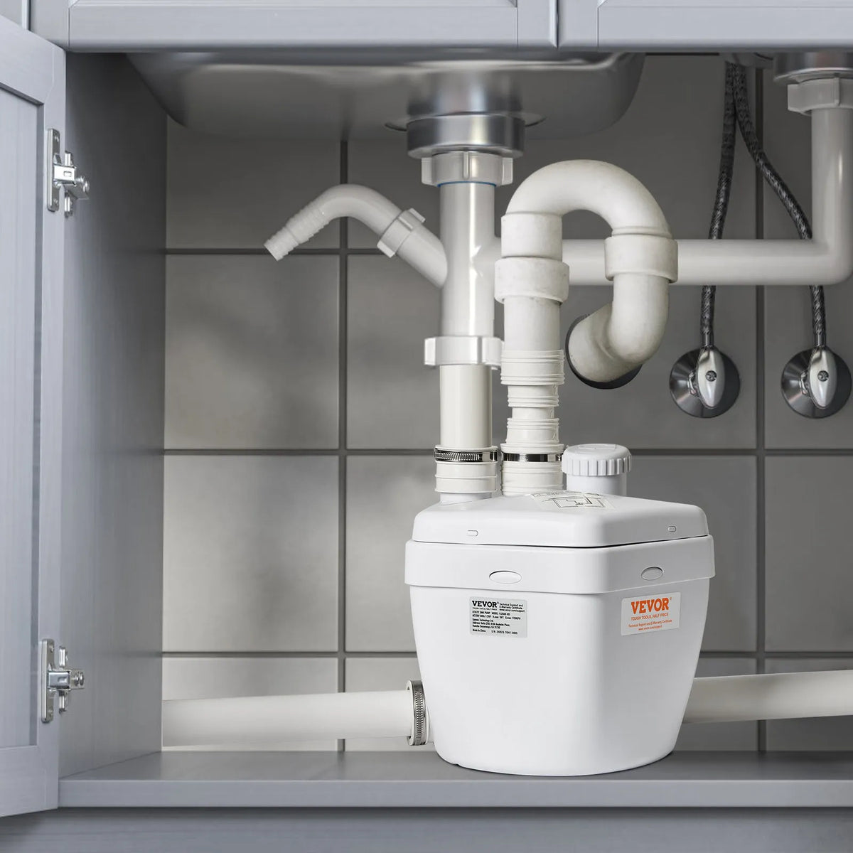 VEVOR Household Sink Drainage Pump System 200 W, Flow Rate up to 5700 l/h, Lift Height 5.5 m, 38 mm Outlet, Low Noise and Corrosion Resistant Pump for Villas, Basements, Washing Machines, Sinks and Bars