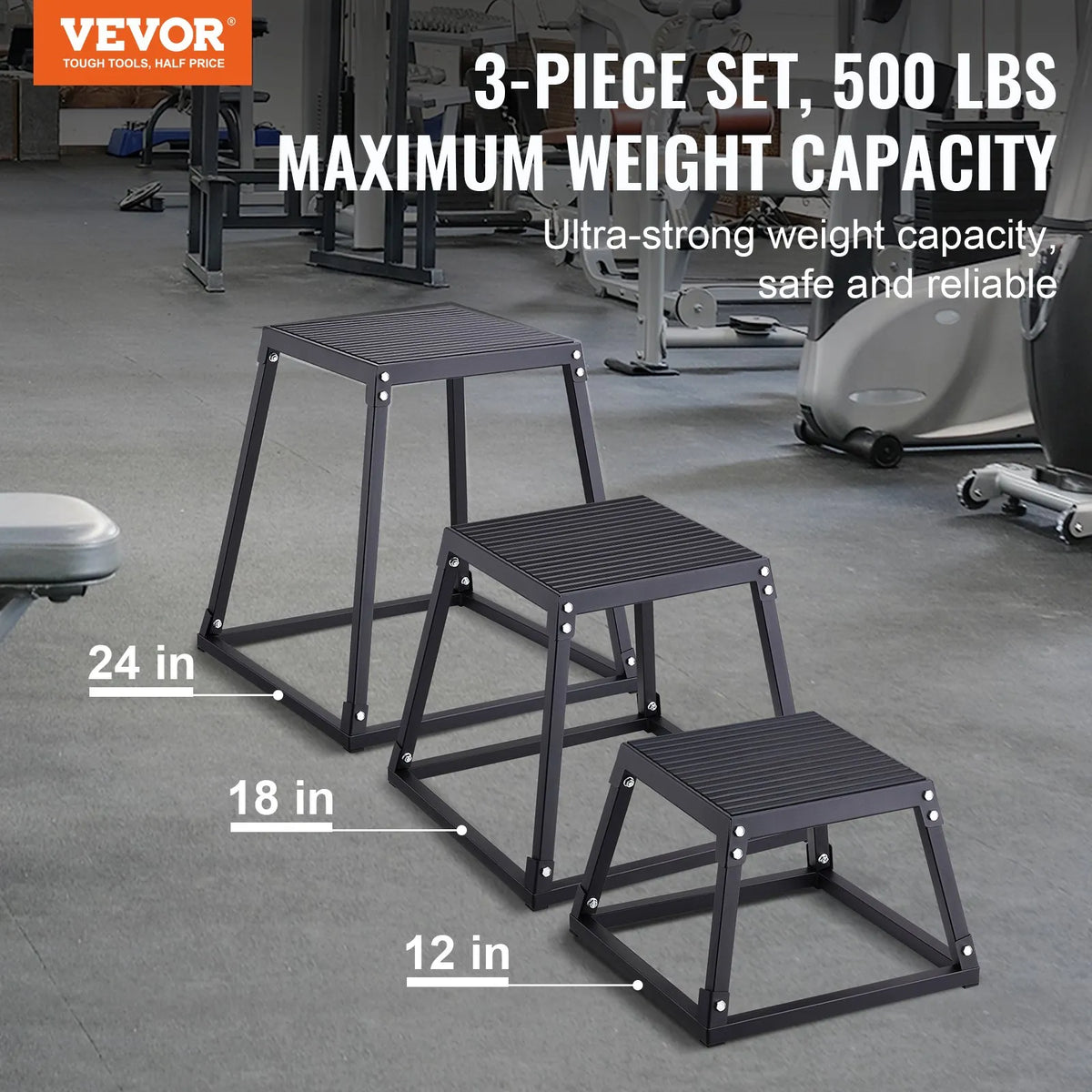 VEVOR Plyometric Jump Box Set 30/46/61 cm, Steel, Black