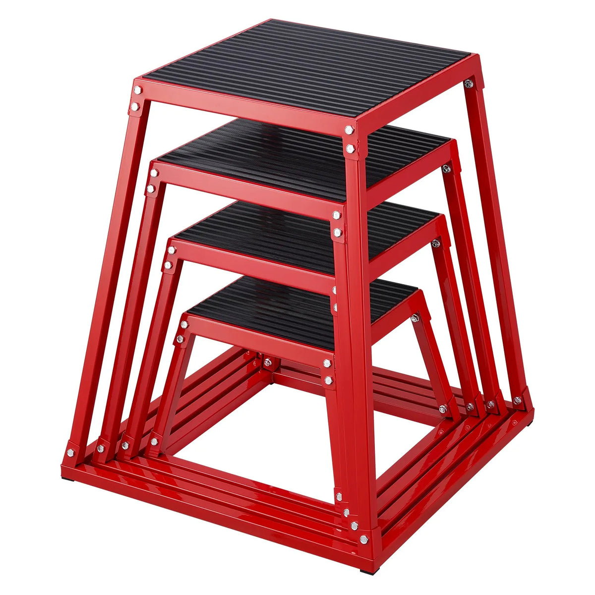 VEVOR plüomeetriliste hüppekastide komplekt 30/46/61/76 cm, teras, punane