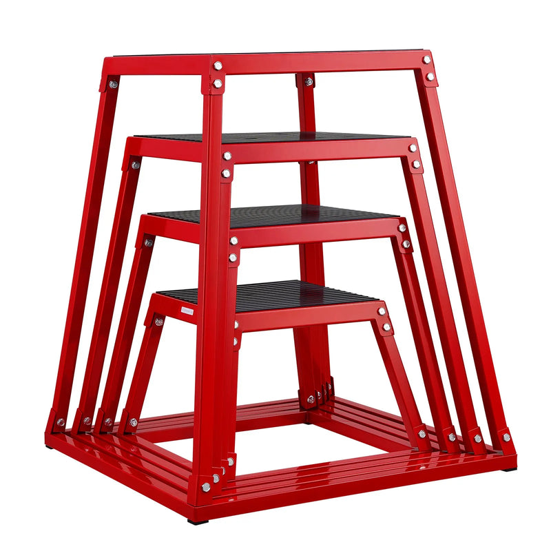 Plyometrisko lēcienu kastu komplekts 30/46/61/76 cm, tērauda neslīdošas platformas mājas treniņiem, sarkanas