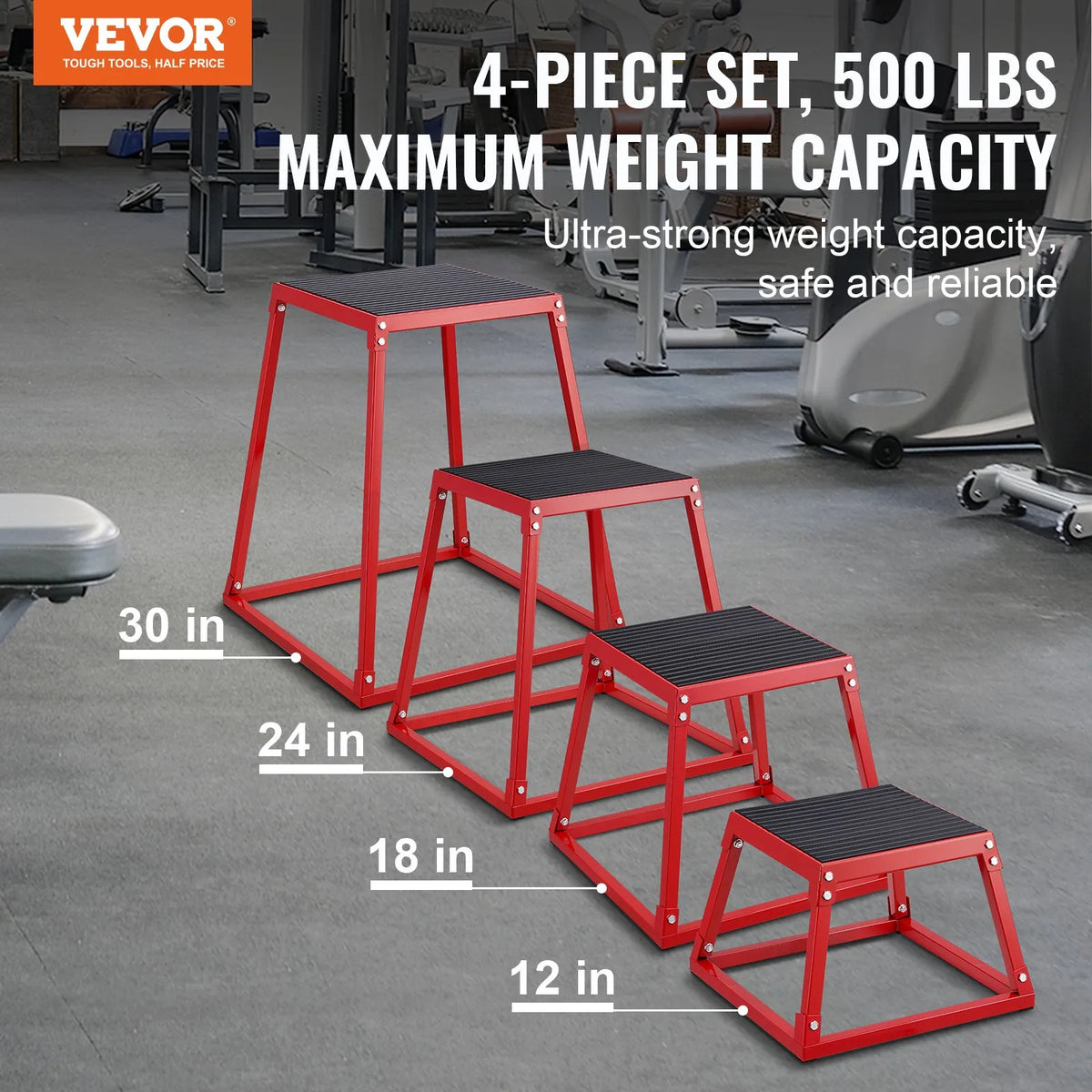 VEVOR plüomeetriliste hüppekastide komplekt 30/46/61/76 cm, teras, punane