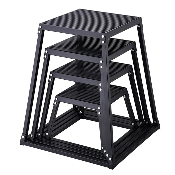 Plyometrisko lēcienu platformu komplekts 30/24/18/12 cm, pretizslīdes treniņu kaste spēka un veiklības vingrinājumiem mājas sporta zālei, melna