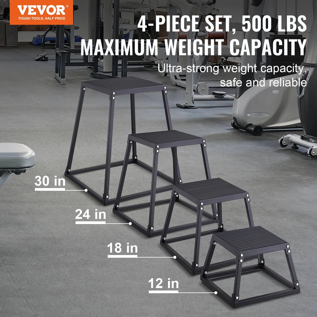 VEVOR Plyometric Jump Box Set 30/46/61/76 cm with Non-Slip Surface, Black