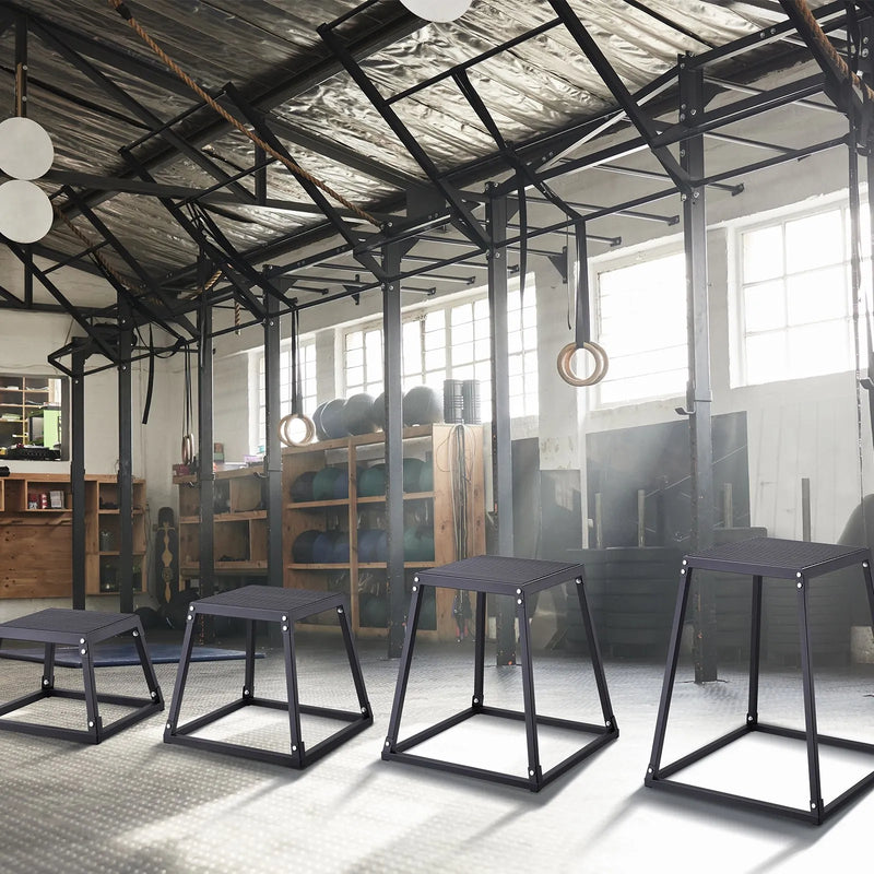 Plyometrisko lēcienu platformu komplekts 30/24/18/12 cm, pretizslīdes treniņu kaste spēka un veiklības vingrinājumiem mājas sporta zālei, melna