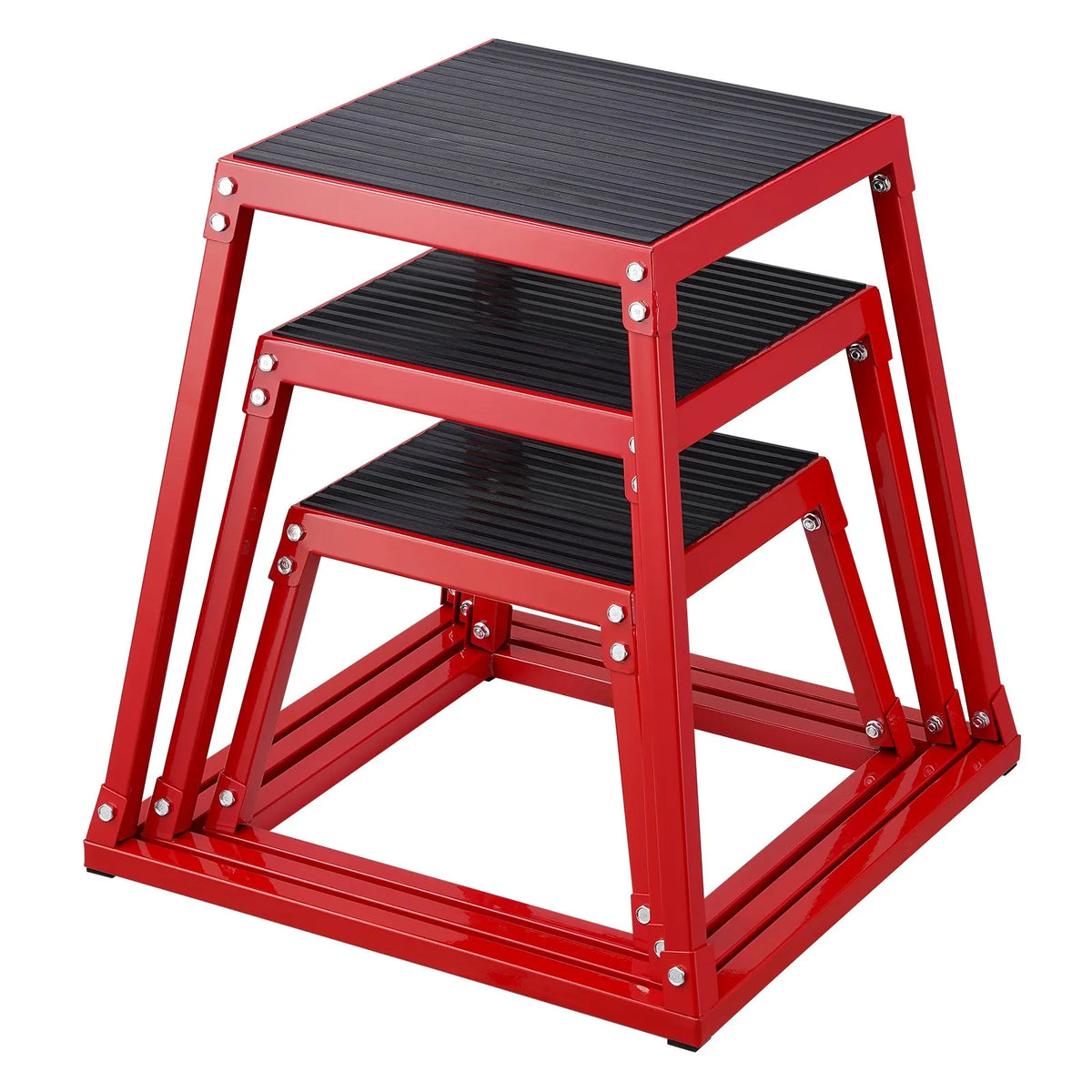 VEVOR Plyometric Jump Box Set 30/46/61 cm, Steel, Red