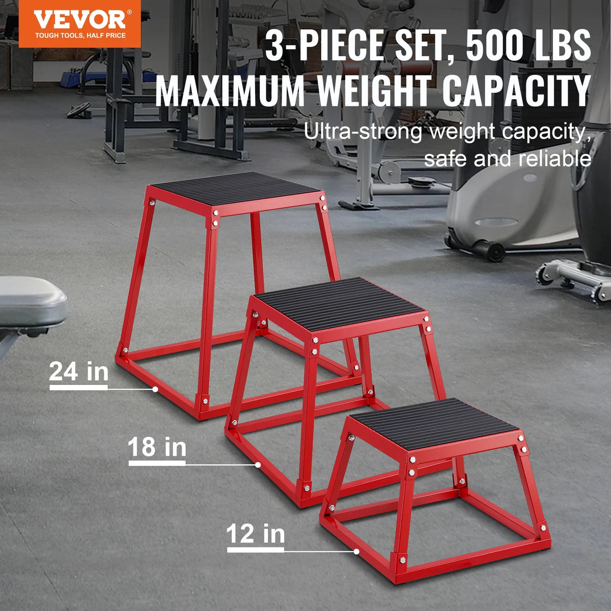 VEVOR Plyometric Jump Box Set 30/46/61 cm, Steel, Red