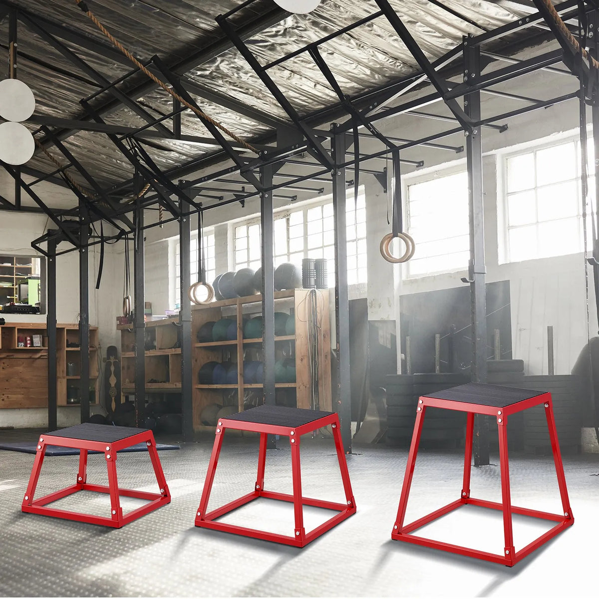 VEVOR Plyometric Jump Box Set 30/46/61 cm, Steel, Red